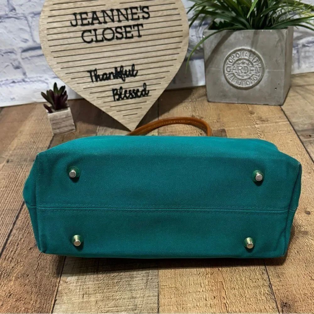 Blake Jones Designs Tote Should Bag Teal Canvas Leather Strap - Picture 8 of 11